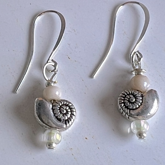 Mother of Pearl Snail Silver Plated French Wires. Simply fun! - Picture 1 of 5